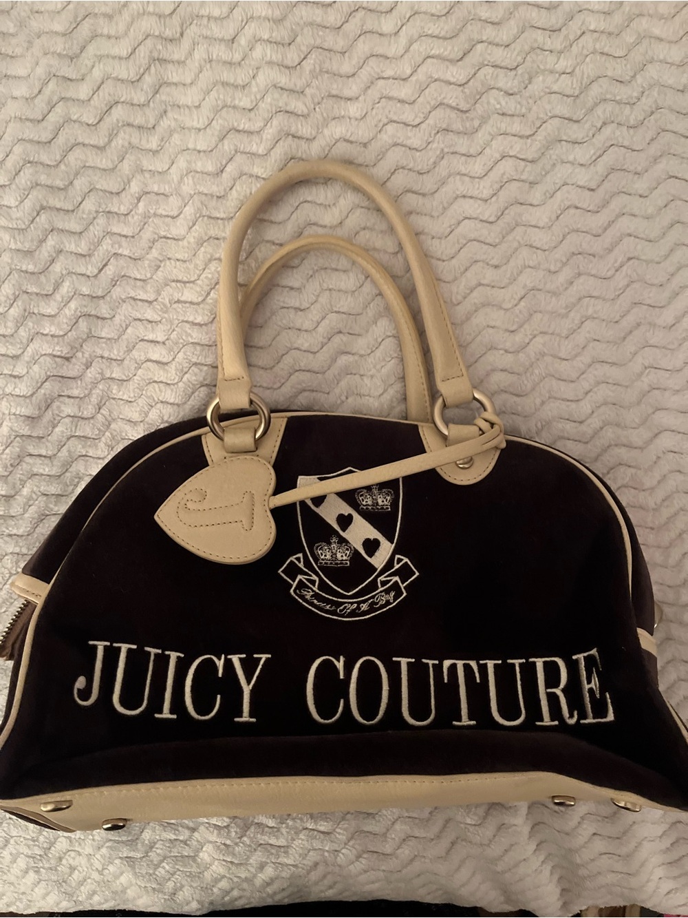 Juicy Couture Black Velvet Satchel with Cream Trim